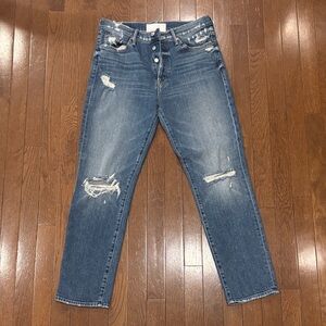 MOTHER Distressed Straight Leg Jeans in Blue